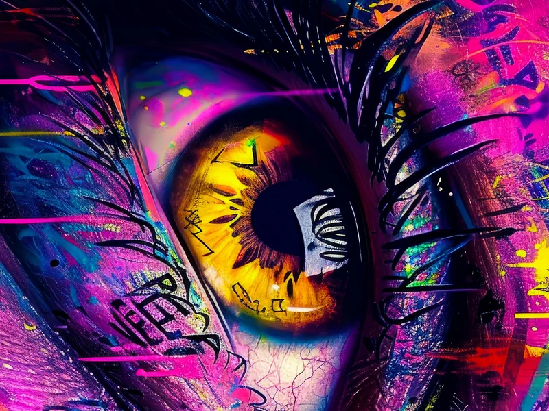 A Drippin Wet Art canvas: an eye painted in neon magenta and yellow